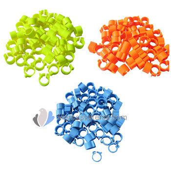 Pigeons supplies & accessories: Plastic pigeon rings (clip on type), YELLOW color. Bag of 100 rings