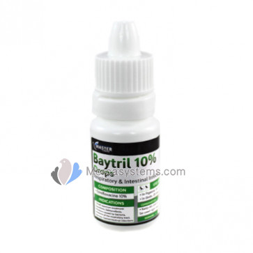 Baytril 10% 10ml drops Magistral Formula, (Respiratory and intestinal diseases). Pigeons and birds